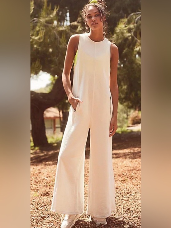 Free People Pants - Free People Feel Free One Cream Wide-Leg Jumpsuit Small